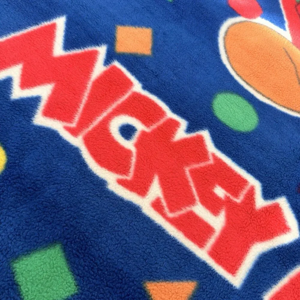 90s Disney Mickey Mouse Twin Blanket Blue Geometric Plush 78x61 Vintage